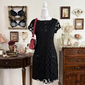 y2k girly grunge twee coquette weird girl black polkadot dress w pockets